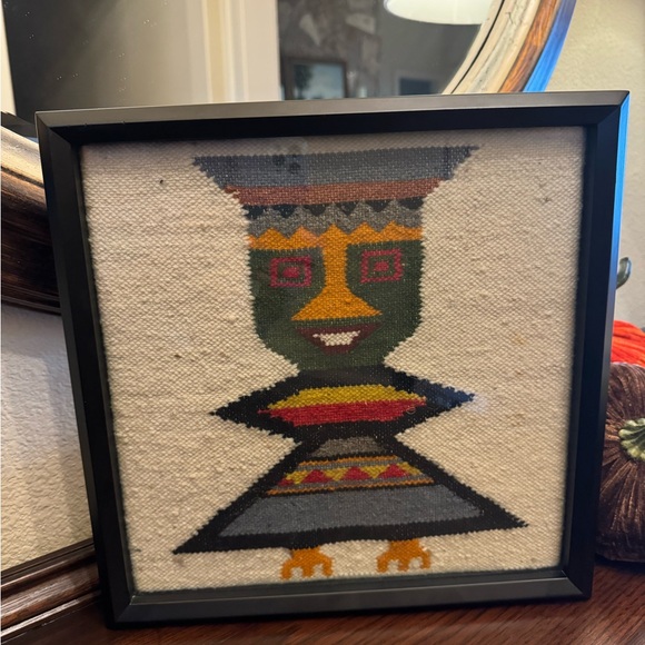 Vintage Beautiful Aztec Hand Woven Wool, Framed Tapestry,Kilim 13x13x2 - Picture 7 of 12